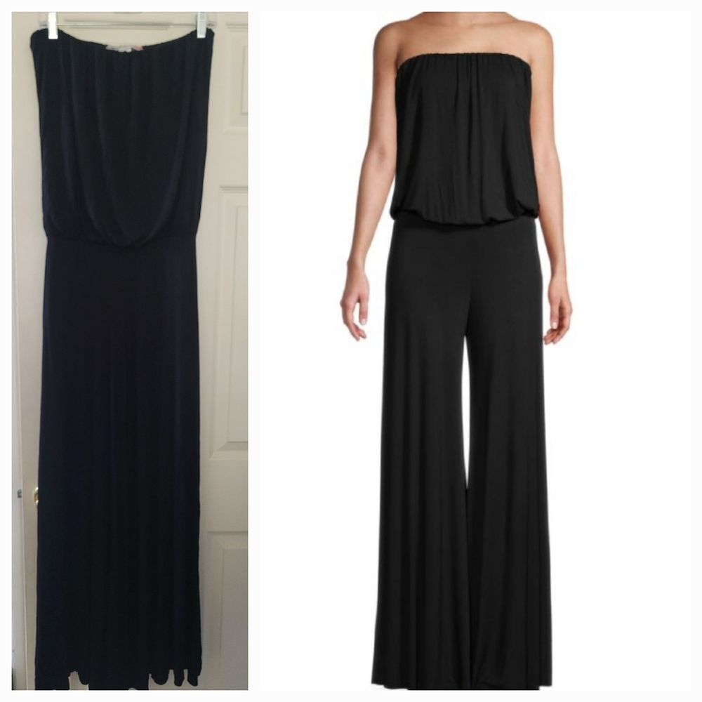 Young, Fabulous, and Broke Black Strapless Jumpsuit, Wide-leg, Size S